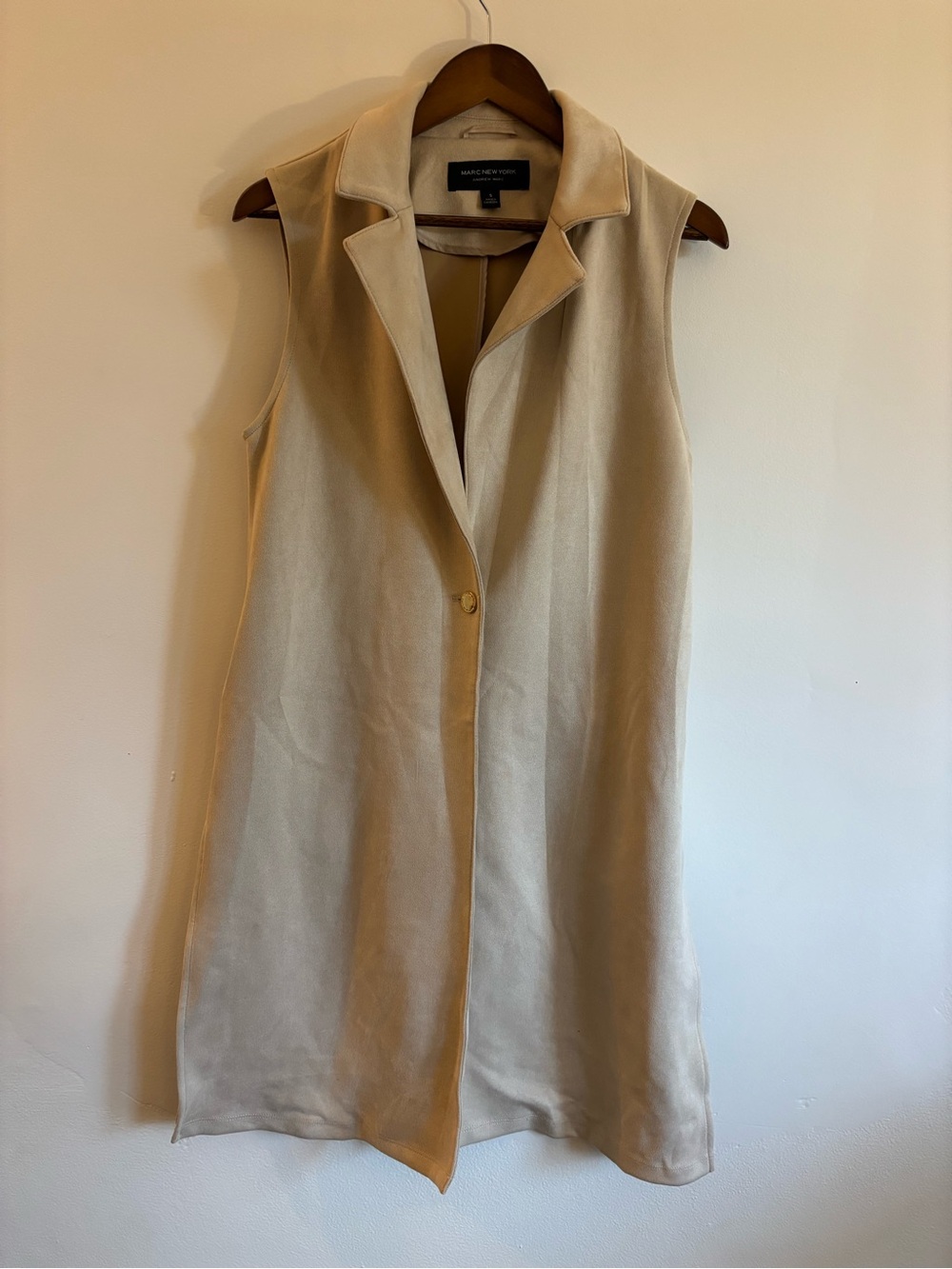 Marc New York Sleeveless Long Vest in Beige